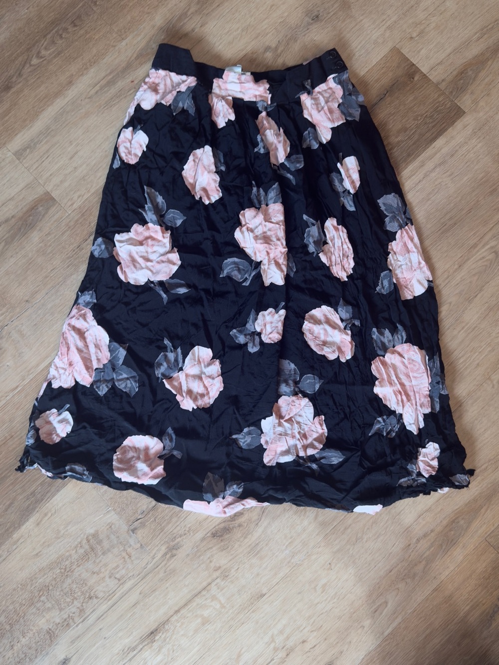 Joie Black Midi Skirt with Blush Rose Print